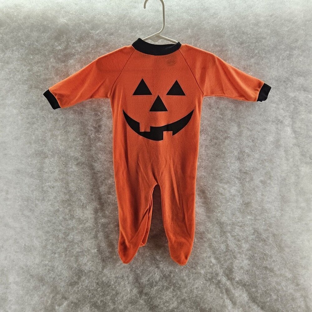 VTG Jock O Lantern One Piece Pajama Button Up Orange & Black 14-18lbs USA made